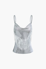 Sequin Fringe Cowl Neck Cami Top And Mini Skirt Set