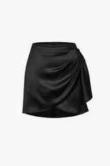 Knot Side Satin Wrap Mini Skirt