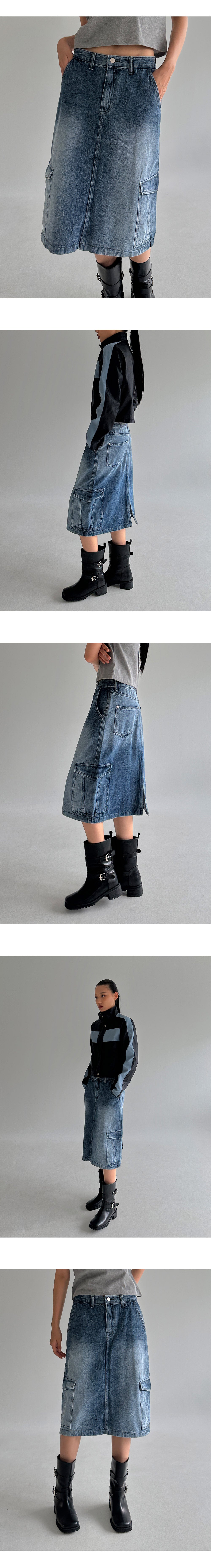 Ifomat Jacqueline Midi Cargo Denim Skirt