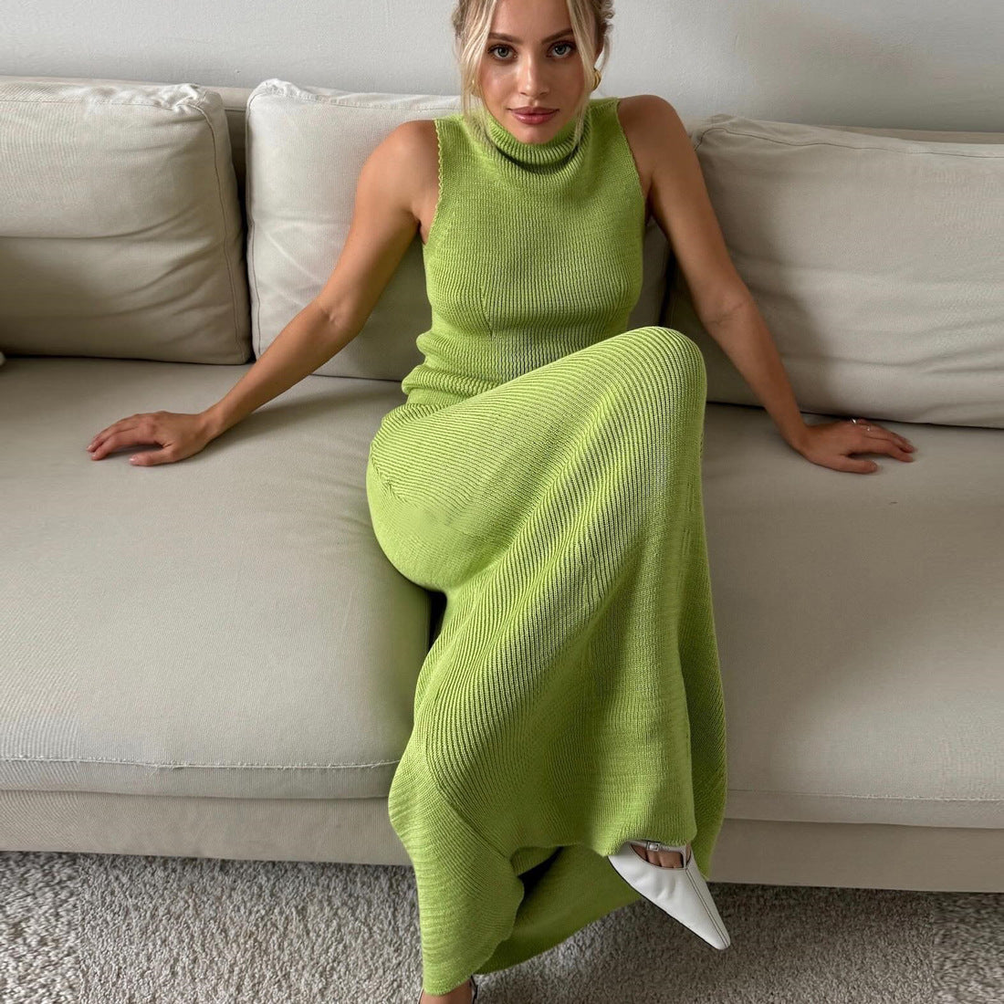 Eleganter Pullover Zweiteiler Ärmelloses Strickrollkragenweste Hoher Taillenrock Weibliche Feste Dünne Kleidersätze 2025 Neu 