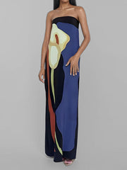 Printed Split-Joint Loose Plus Size Tube Maxi Dresses