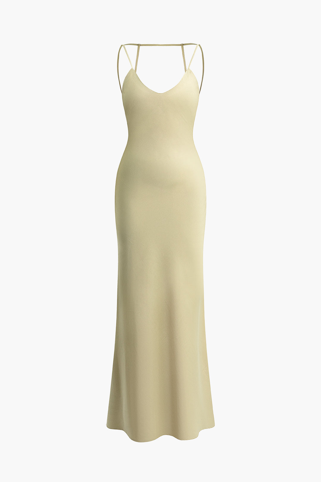 Einfarbiges rückenfreies Maxikleid mit V-Ausschnitt 