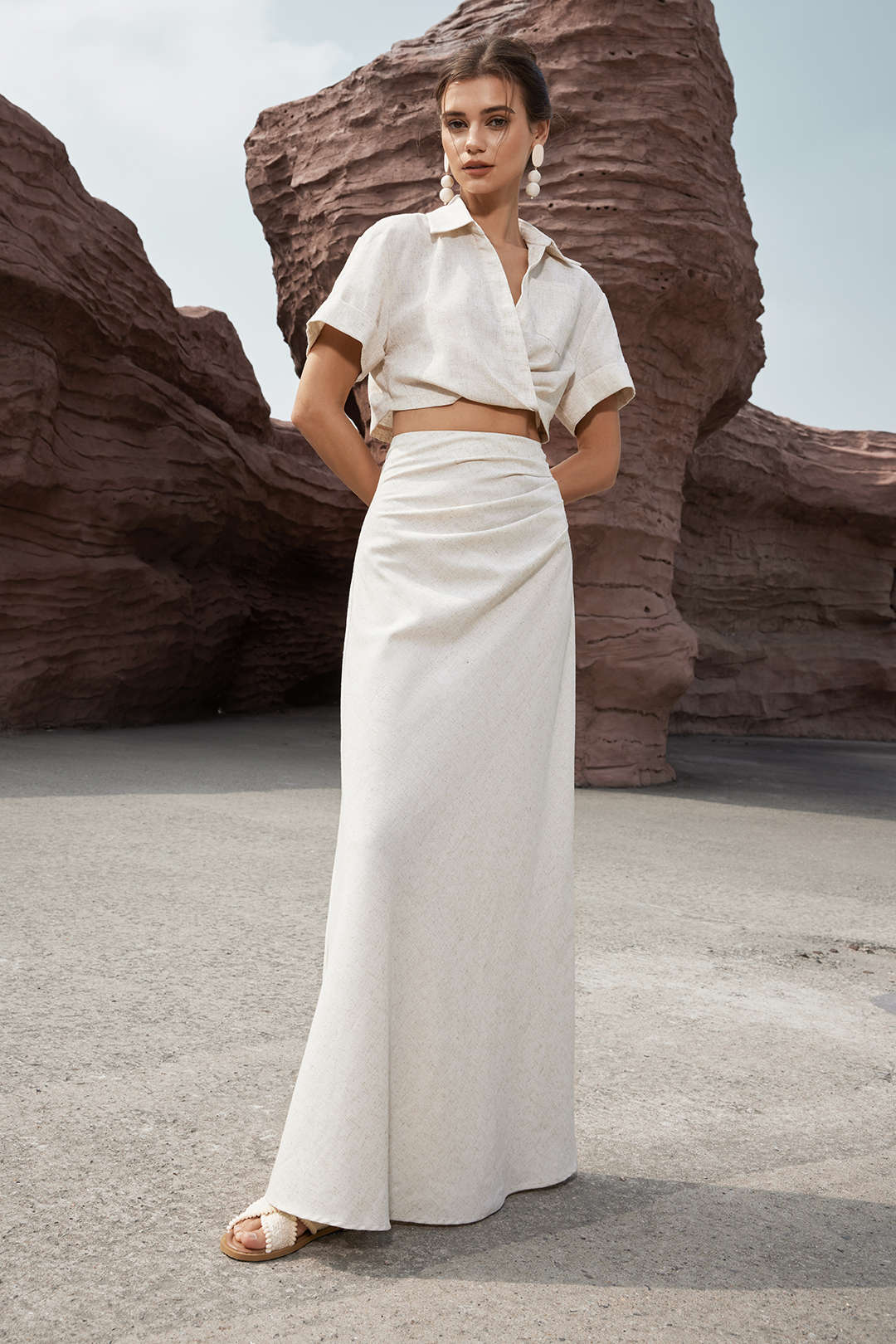 Linen Ruched Mermaid Maxi Skirt