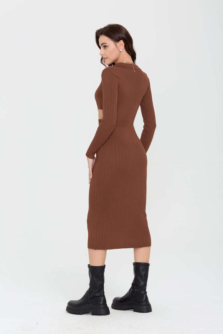 Knitted Buttons Down Midi Dress