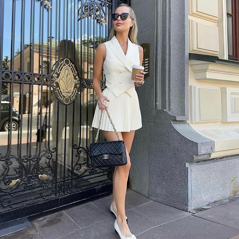 Falten Minirock-Sets für Damen, elegant, mit Drehkragen, bauchfreies Top, Femme Street Temperament, Röcke, 2-teilig, Anzüge, Damen-Outfits, neue Weihnachtsgeschenke 