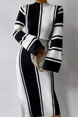 Stripe Mock Neck Knit Midi Dress