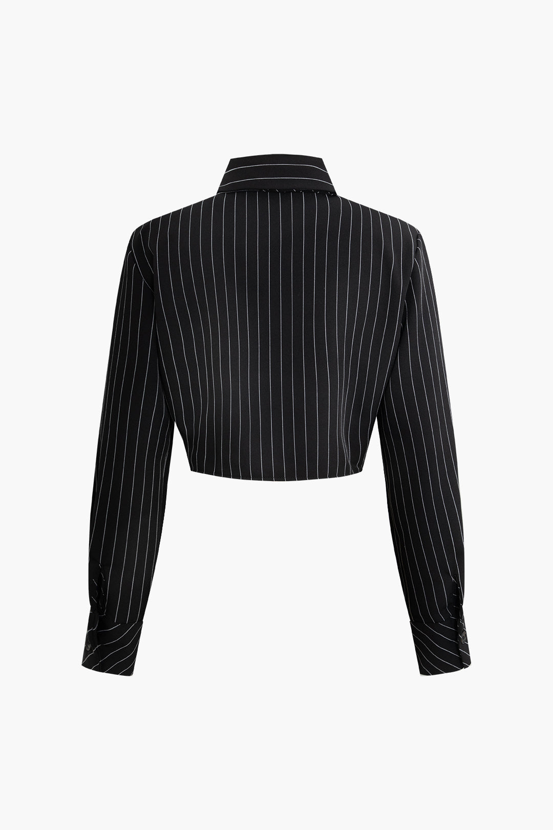 Pinstripe Collared Crop Shirt With Tie