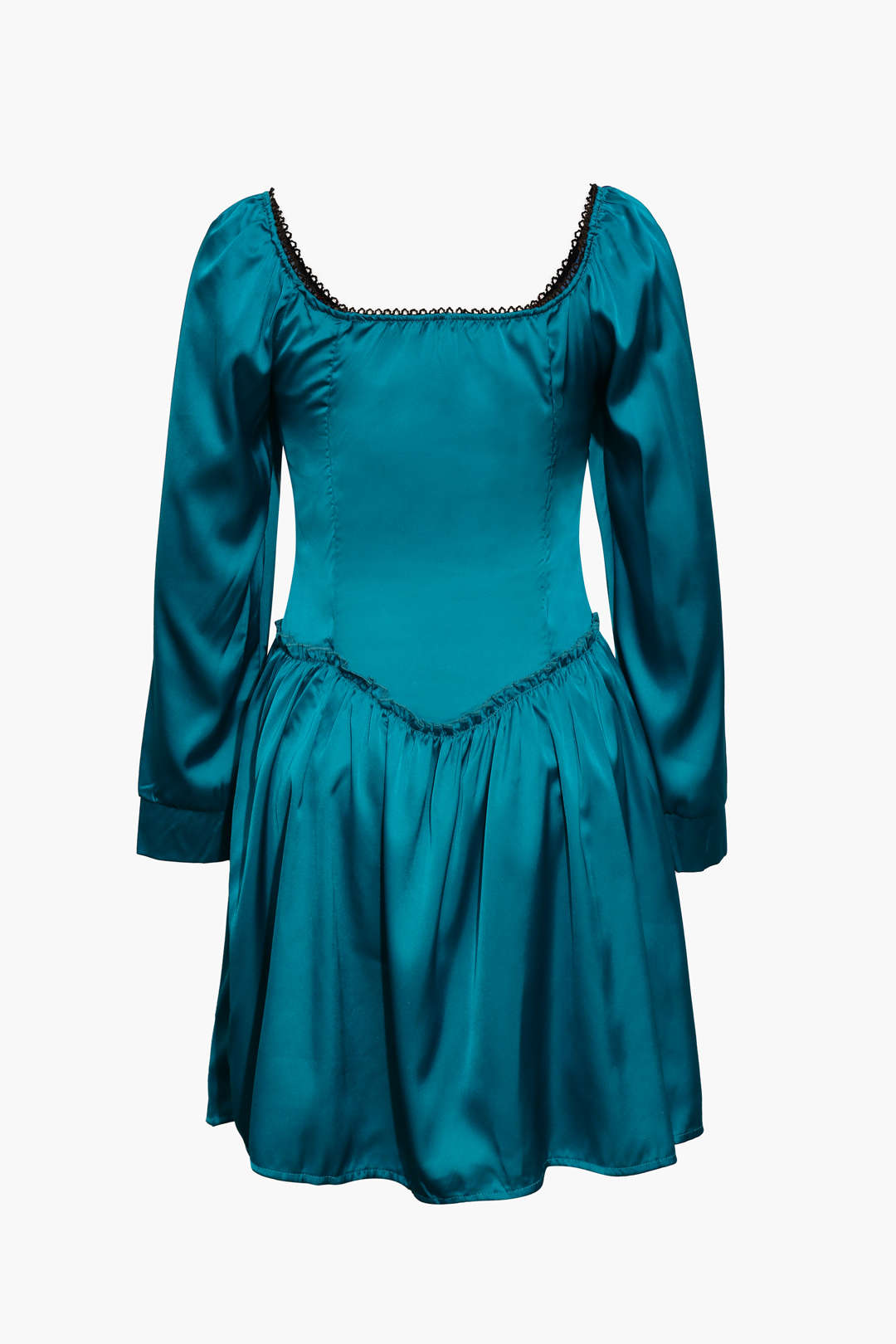 Schulterfreies Minikleid aus Satin mit Knopfleiste 