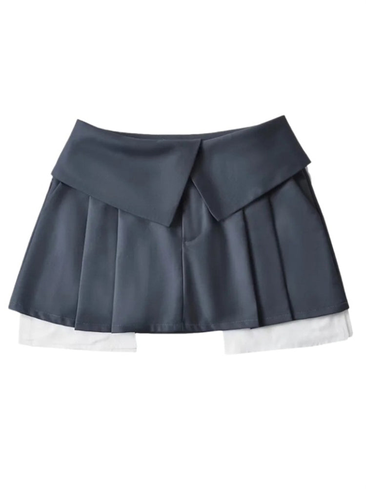 2024 New Mini Skirt For Women High Waist Gray Pleated Skirt A-Line Turn-Down Shorts Y2k Skirt With Pockets StreetwearChristmas Gifts