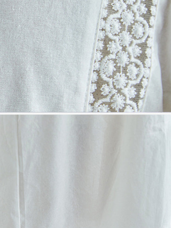 Vintage Hollow Split-Joint Loose Bishop Sleeve Midi Dress