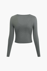 V-neck Seam Detail Long Sleeve Crop Top