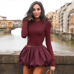 Damenrock Zweiteiler Enges Rückenfreies Twist Crop Top Hohe Taille Knospenrock Eleganter Anzug Solide Dame Herbstmode Neu 