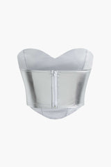 Metallic Quilted Zipper Tube Top And Mini Skirt Set