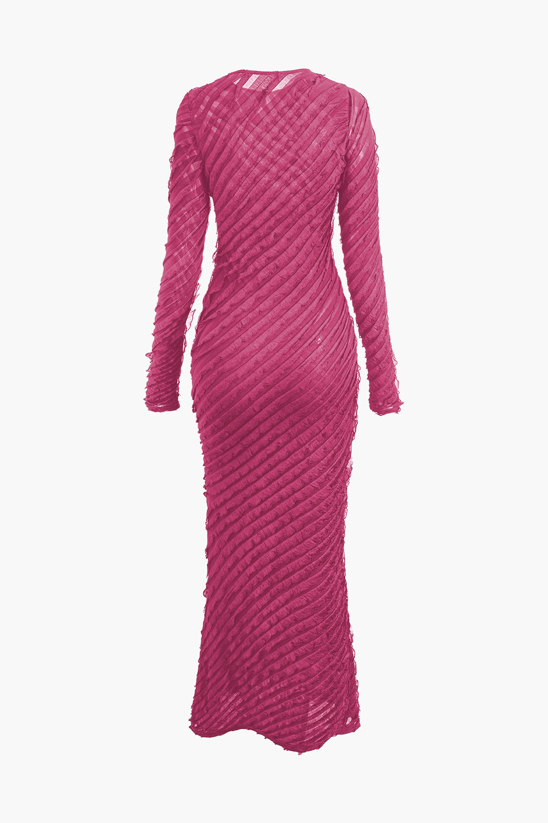 Textured Round Neck Long Sleeve Maxi Dress