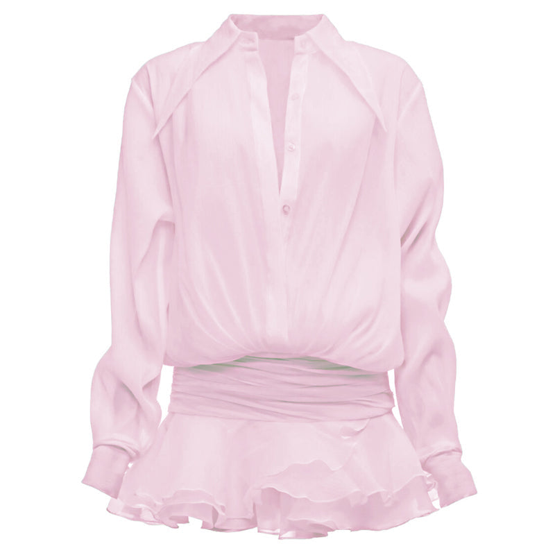 New Chiffon Mini Dress Women's Ruffled Splice Pleated Dress Mesh See-through Loose Oversized Shirt Dress Cover-Up ClothesChristmas Gifts