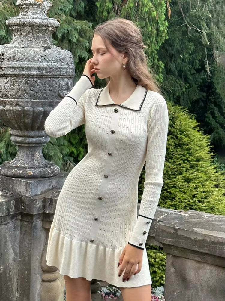 High Waist Ruffled Maxi Dresses For Women Autumn Winter Knitted Slim Long Dress Women's Vintage Dress Woman Retro ElegantChristmas Gifts