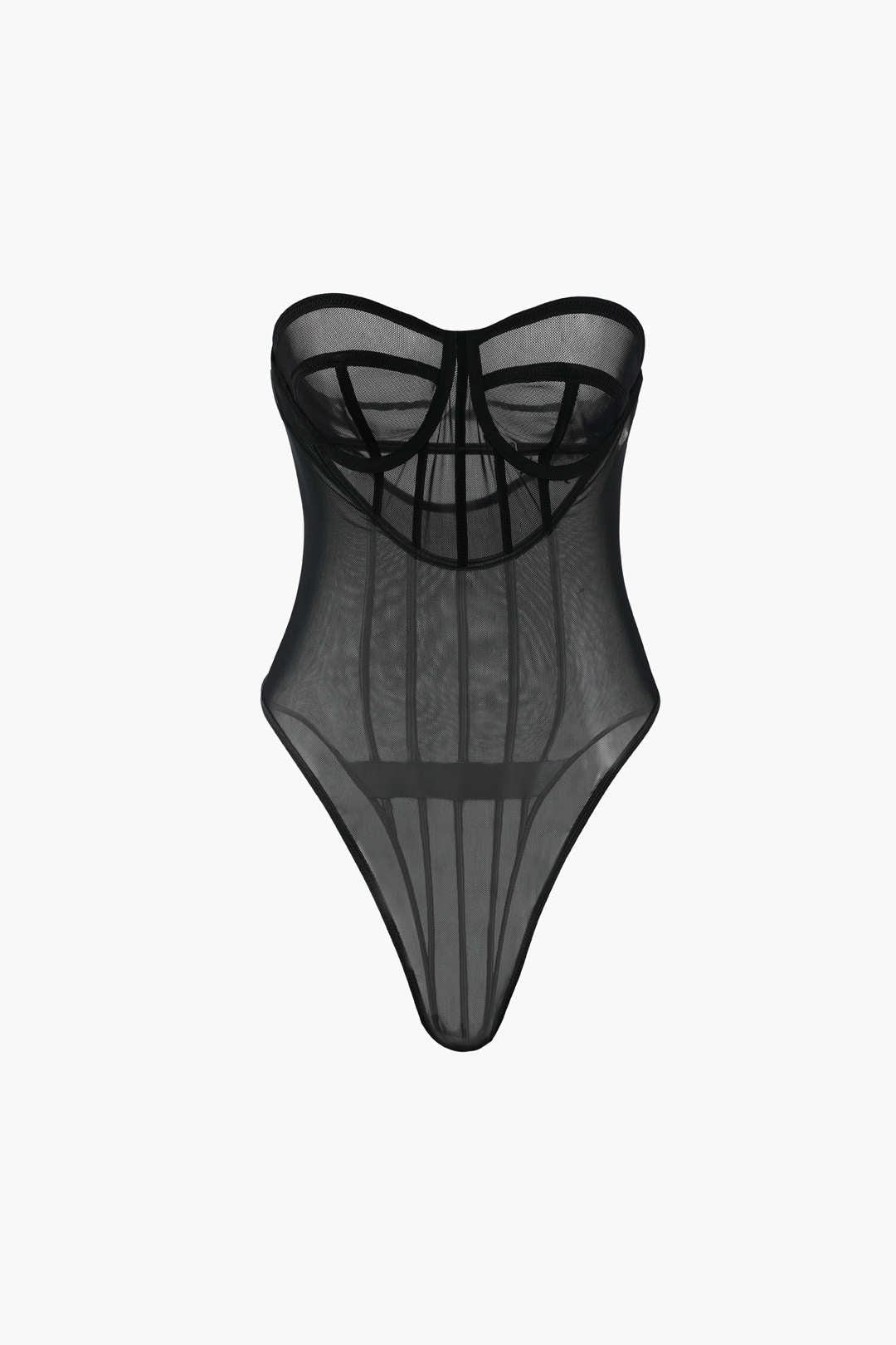 Sheer Mesh Strapless Corset Bodysuit