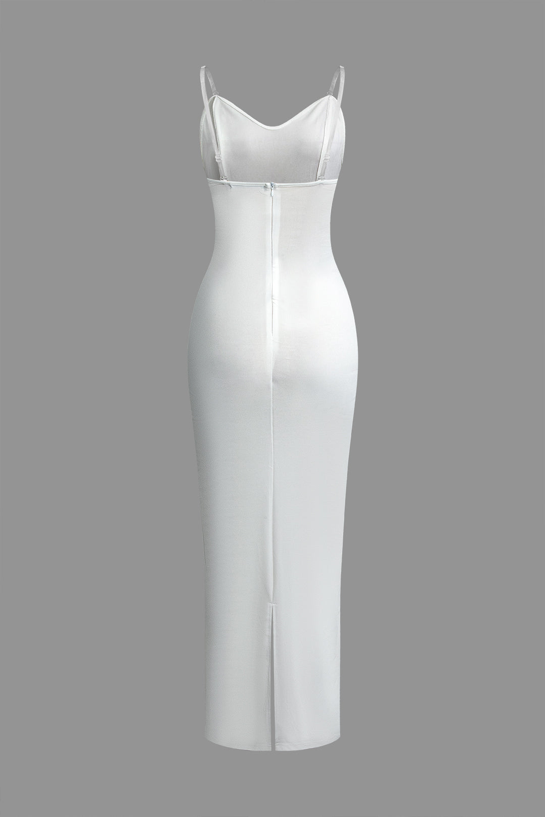 Einfarbiges, rückenfreies Maxikleid mit Schlitz und V-Ausschnitt 