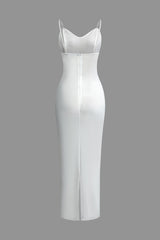 Einfarbiges, rückenfreies Maxikleid mit Schlitz und V-Ausschnitt 