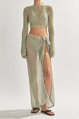 Hollow Out Knot Crop Top And Split Maxi Dress Set