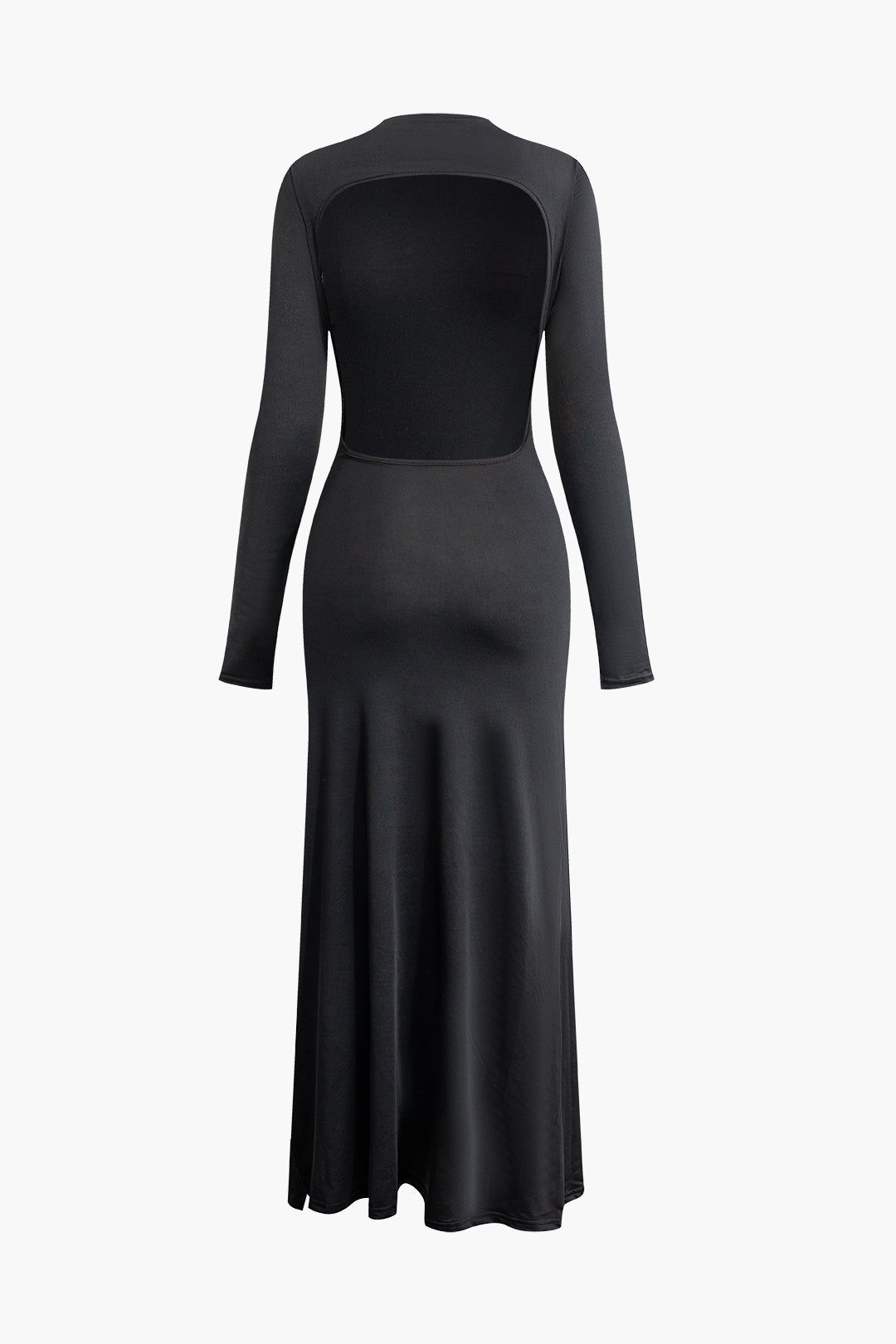 Einfarbiges, rückenfreies, geschlitztes Maxikleid mit langen Ärmeln 