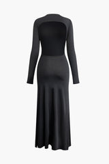 Einfarbiges, rückenfreies, geschlitztes Maxikleid mit langen Ärmeln 
