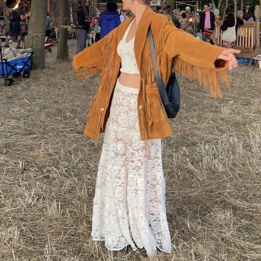 Fashion Lace Long Skirts For Women High Waist See Through Sexy Skirt Versatile Solid Color Loose Casual Autumn Winter NewChristmas Gifts