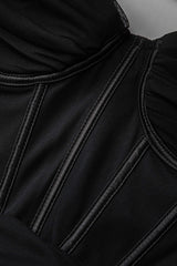 Gerüschtes Neckholder-Bustier-Minikleid aus Netzstoff mit Bindeband 