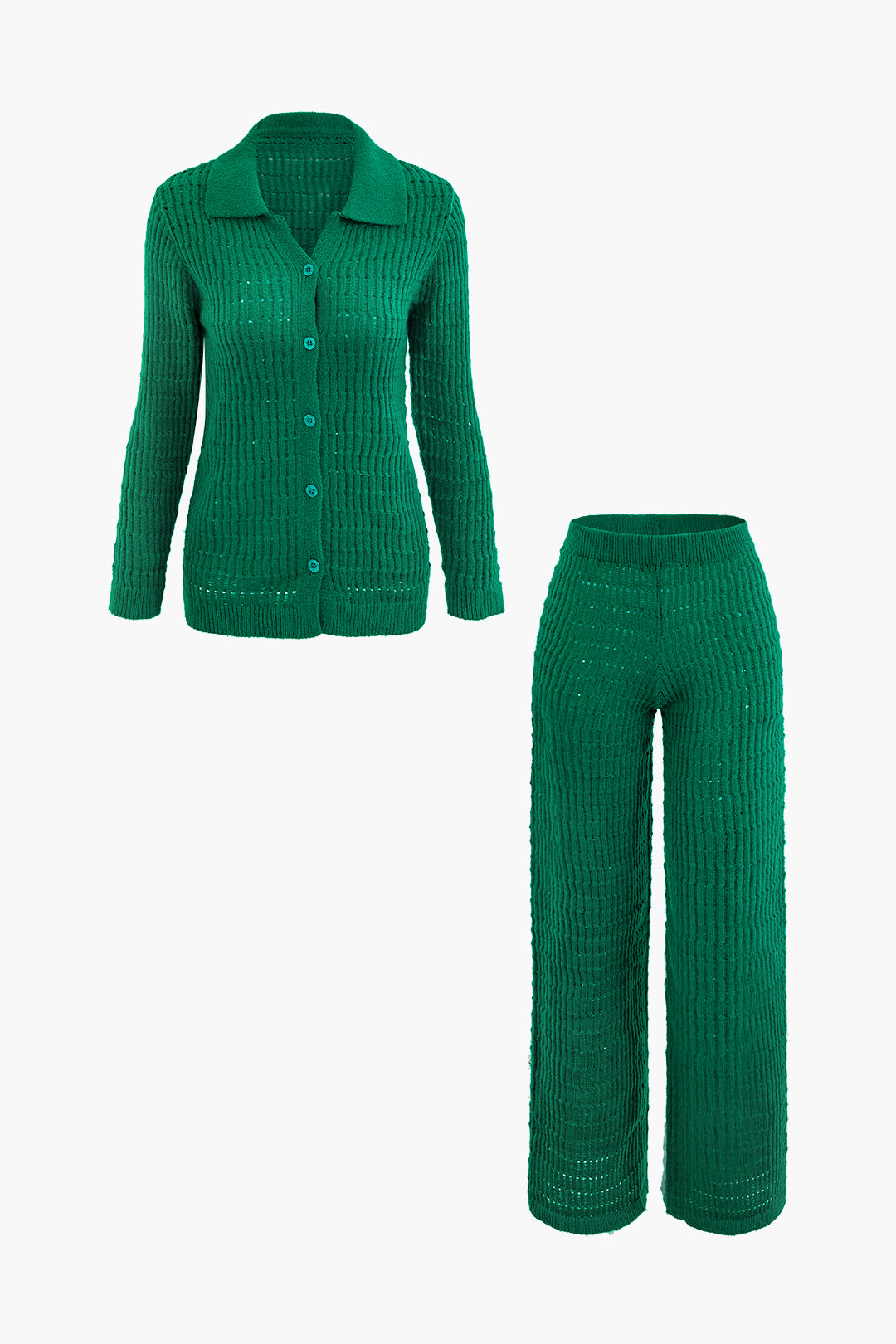 V-neck Button Up Long Sleeve Knit Top And Straight Leg Knit Pants Set