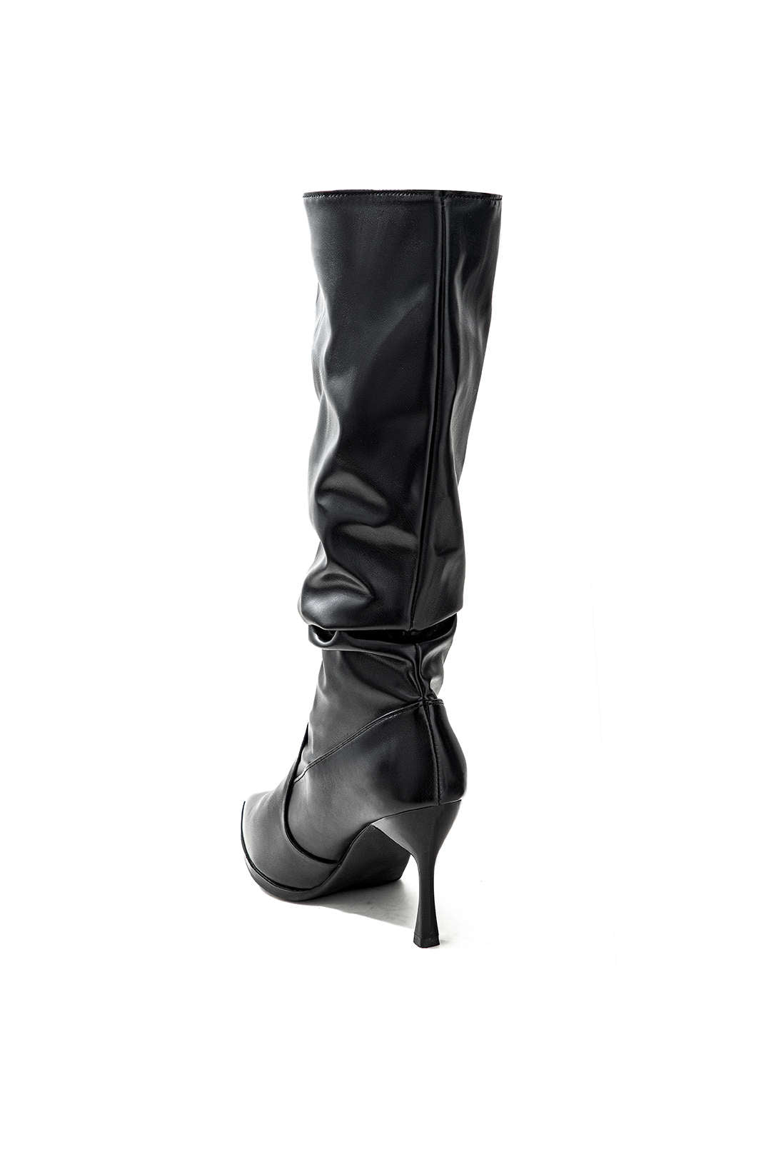 Faux Leather Ruched Stiletto Pointed Toe Knee-high Boots