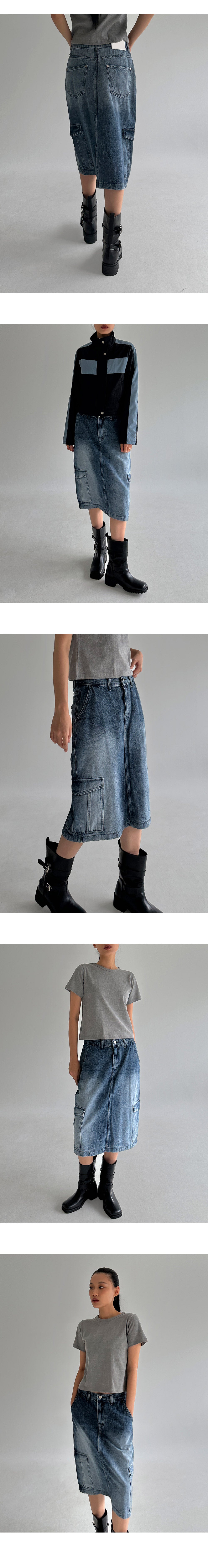 Ifomat Jacqueline Midi Cargo Denim Skirt