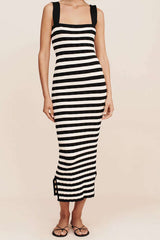 Stripe Square Neck Knit Sleeveless Maxi Dress