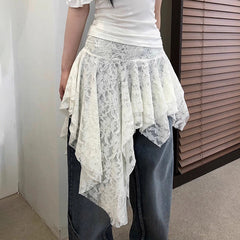 Urlaub Einfarbig Spitze Gekräuselt Rock Für Frauen Sexy Low Taille Unregelmäßigen Mini Rock Splice Heiße Mädchen Clubs Party RockChristmas Geschenke 