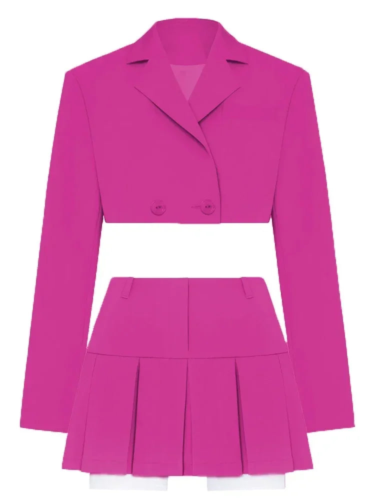 Casual Two Piece Sets Women's Outfits 2024 New Black Matching Sets With Skirt And Blazer Cropped Top Skirt Sets For WomenChristmas Gifts