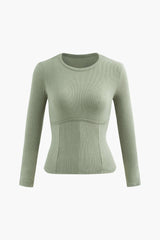 Seam Detail Rib Knit Long Sleeve Top