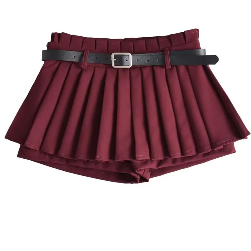 Schlanker Mini-Faltenrock mit niedriger Taille für Frauen im Sommer, lässig, schwarzer Gürtel, Röcke, Babes, modisch, solide Une Jupe Ligne, Weihnachtsgeschenke 