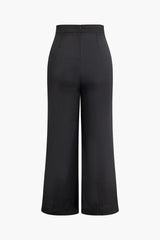 Gold Button Detail High Waisted Wide Leg Pants