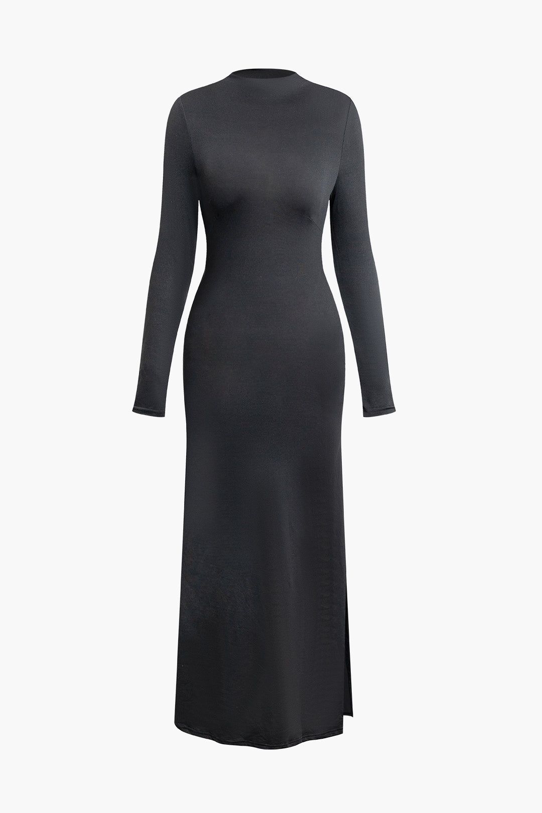 Einfarbiges, rückenfreies, geschlitztes Maxikleid mit langen Ärmeln 
