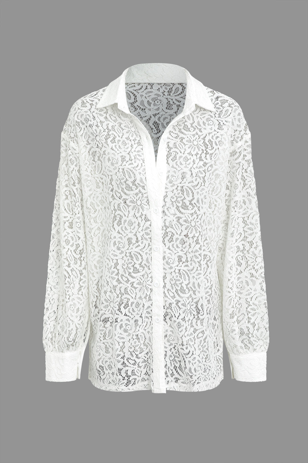 Lace Button Up Long Sleeve Shirt