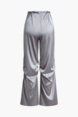 Satinhose mit Kordelzug und hoher Taille und weitem Bein 