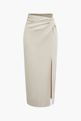 Twist Ruched Split Midi Skirt