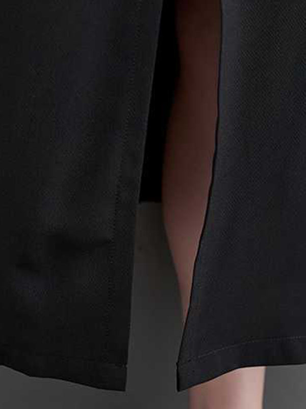Solid Color Split-Front Split-Joint A-Line Loose V-Neck Midi Dresses