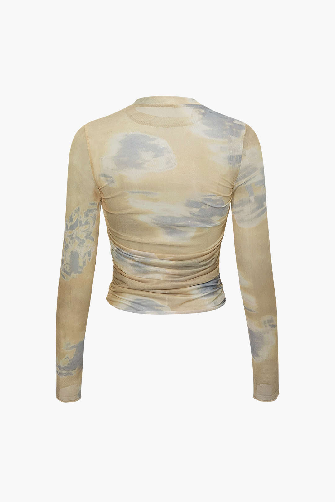 Tie Dye Ruched Mesh Long Sleeve Top