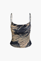 Printed Ruched Mesh Cami Top