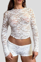 Floral Lace Sheer Long Sleeve Top