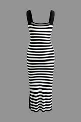 Stripe Square Neck Knit Sleeveless Maxi Dress