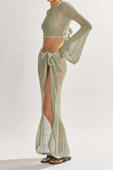 Hollow Out Knot Crop Top And Split Maxi Dress Set
