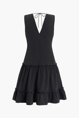 V-neck Ruffle Sleeveless Mini Dress