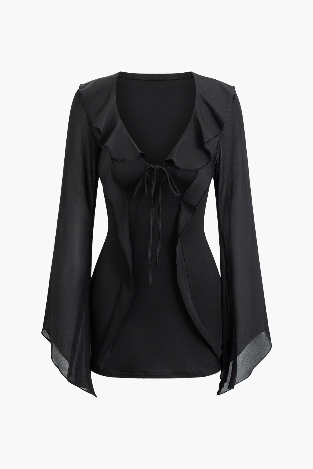 Minikleid mit Rüschen und V-Ausschnitt und langen Ärmeln 
