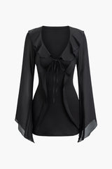 Minikleid mit Rüschen und V-Ausschnitt und langen Ärmeln 